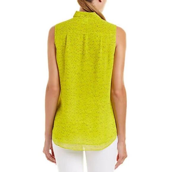 Cabi Reign Blouse Chartreuse Yellow Size Small Ruffled Button Front Sleeveless - Picture 2 of 8